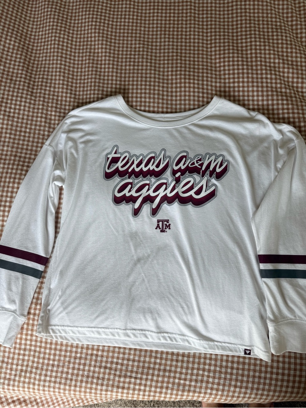 Fanatics White Texas A&M Aggies Long Sleeve Top with Maroon and Gray Stripes
